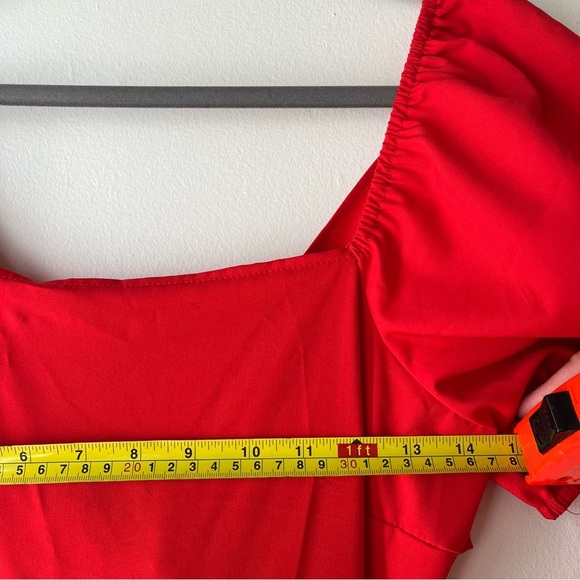 Red Puff Sleeve Cutout Back Midi Dress Women’s Size M Romantic Party Date Night - Picture 9 of 11